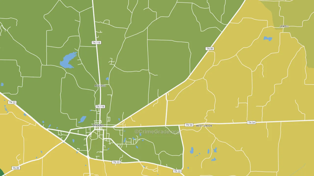 Ore Spring, TN Map of Vehicle Theft Rates