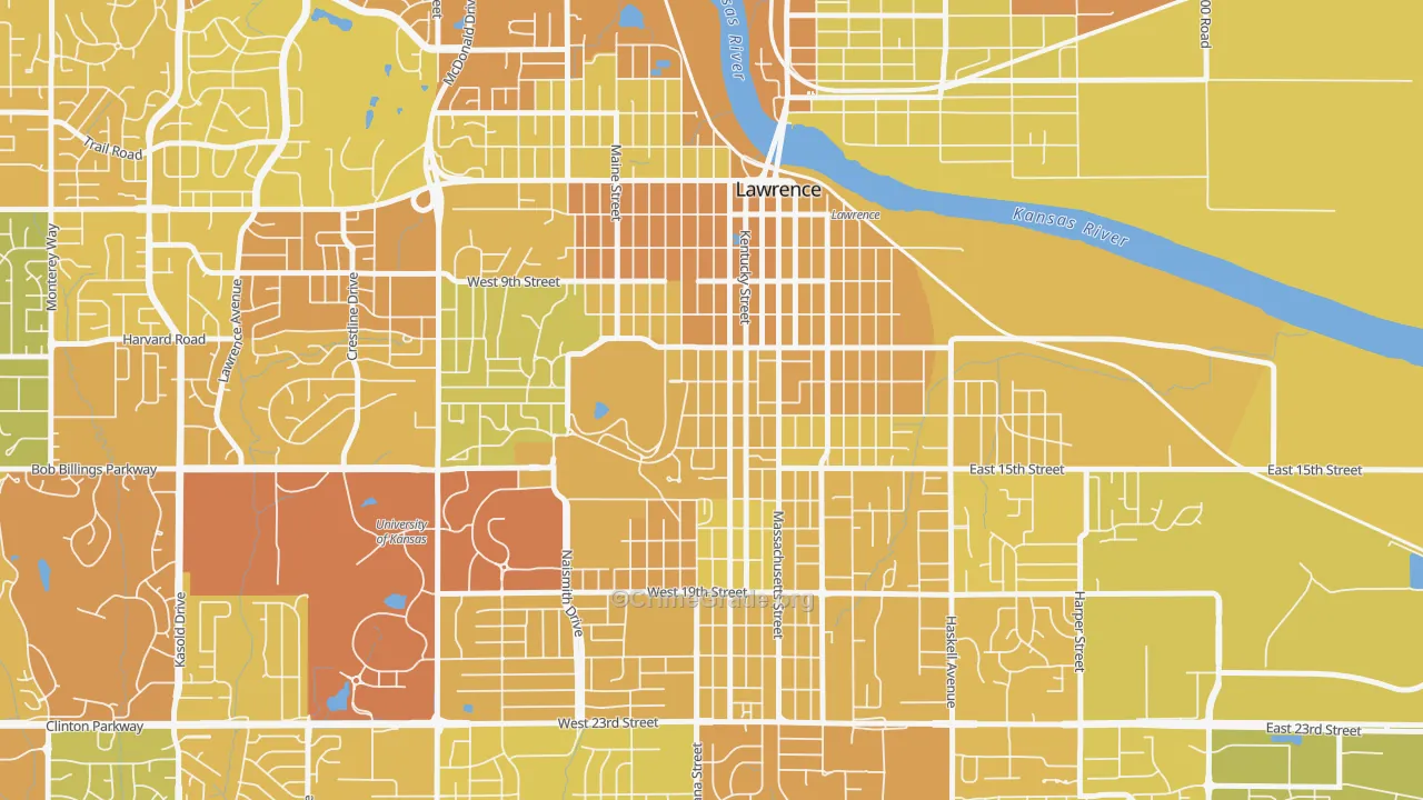 Oread, Lawrence, KS Map of Vehicle Theft Rates