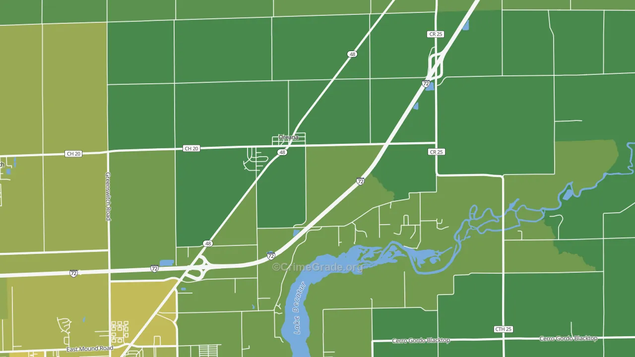 Oreana, IL Map of Vehicle Theft Rates