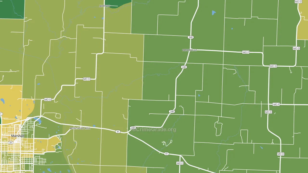Orearville, MO Map of Vehicle Theft Rates