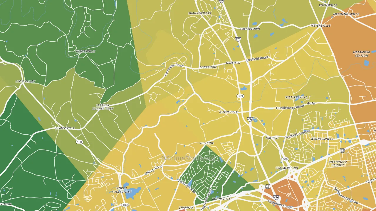 Orefield, PA Map of Vehicle Theft Rates