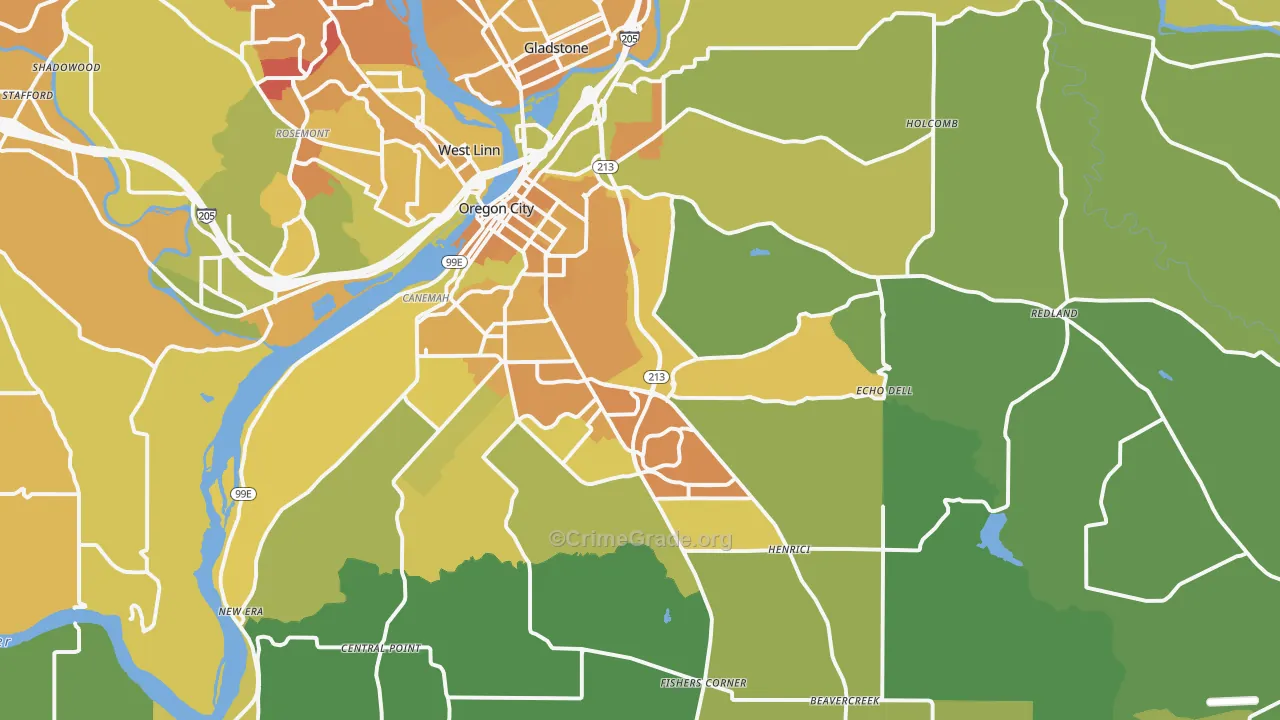 Oregon City, OR Map of Vehicle Theft Rates