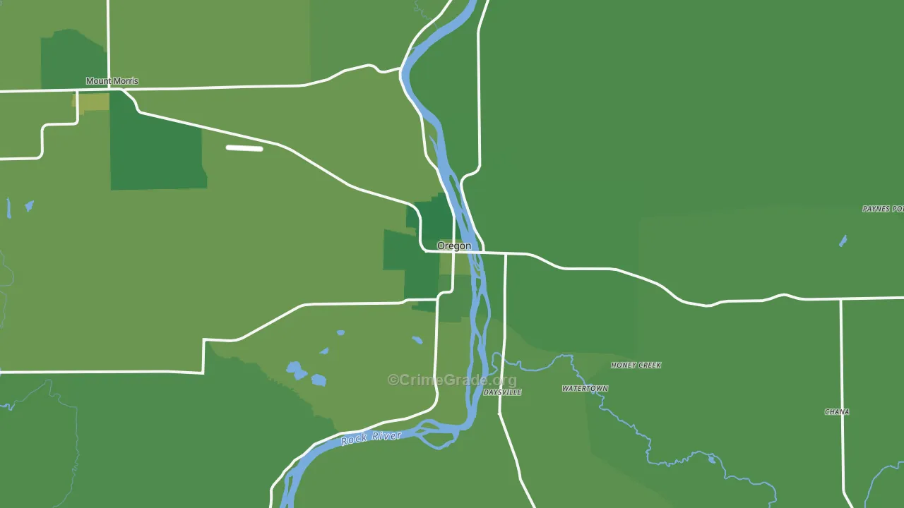 Oregon, IL Map of Vehicle Theft Rates