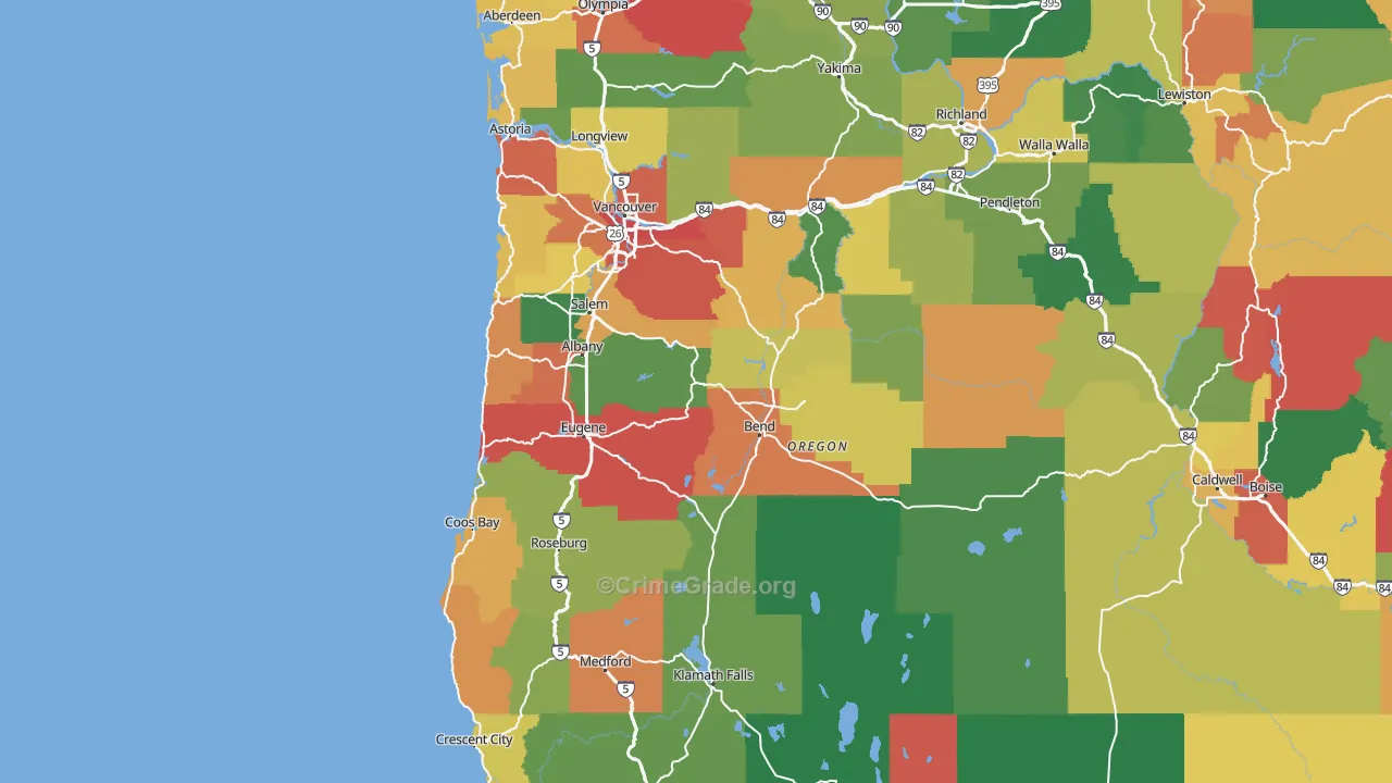 Oregon Map of Vehicle Theft Rates