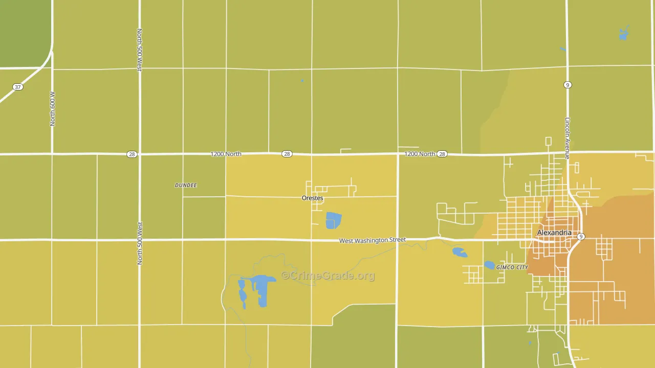 Orestes, IN Map of Vehicle Theft Rates