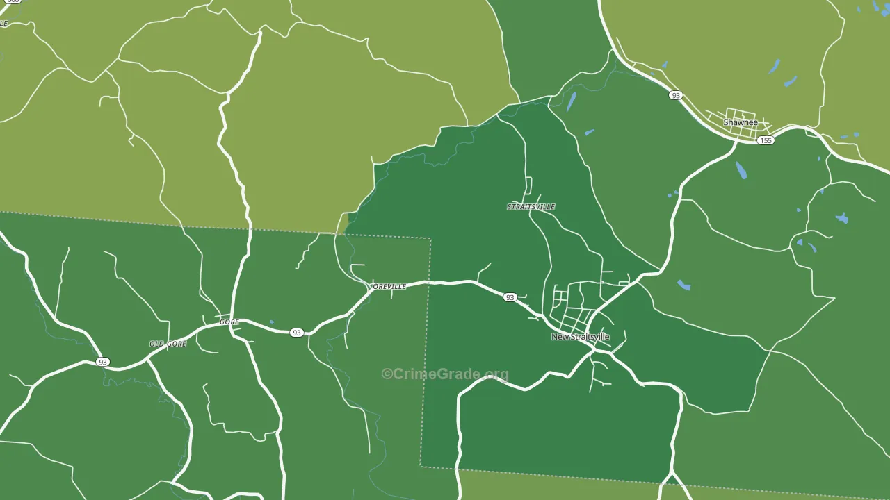 Oreville, OH Map of Vehicle Theft Rates