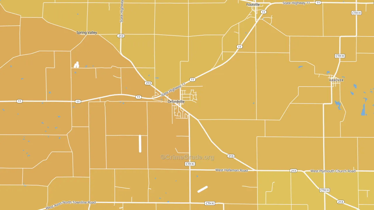 Orfordville, WI Map of Vehicle Theft Rates