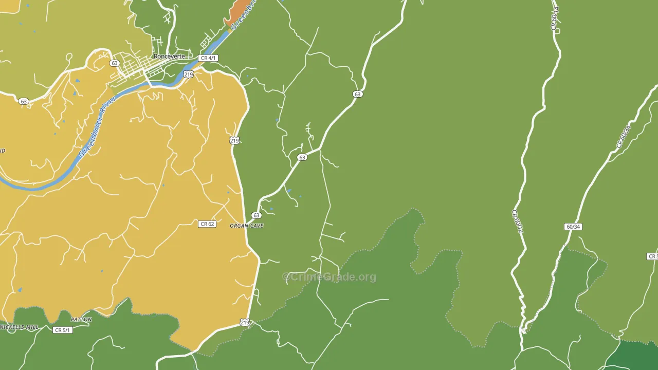 Organ Cave, WV Map of Vehicle Theft Rates