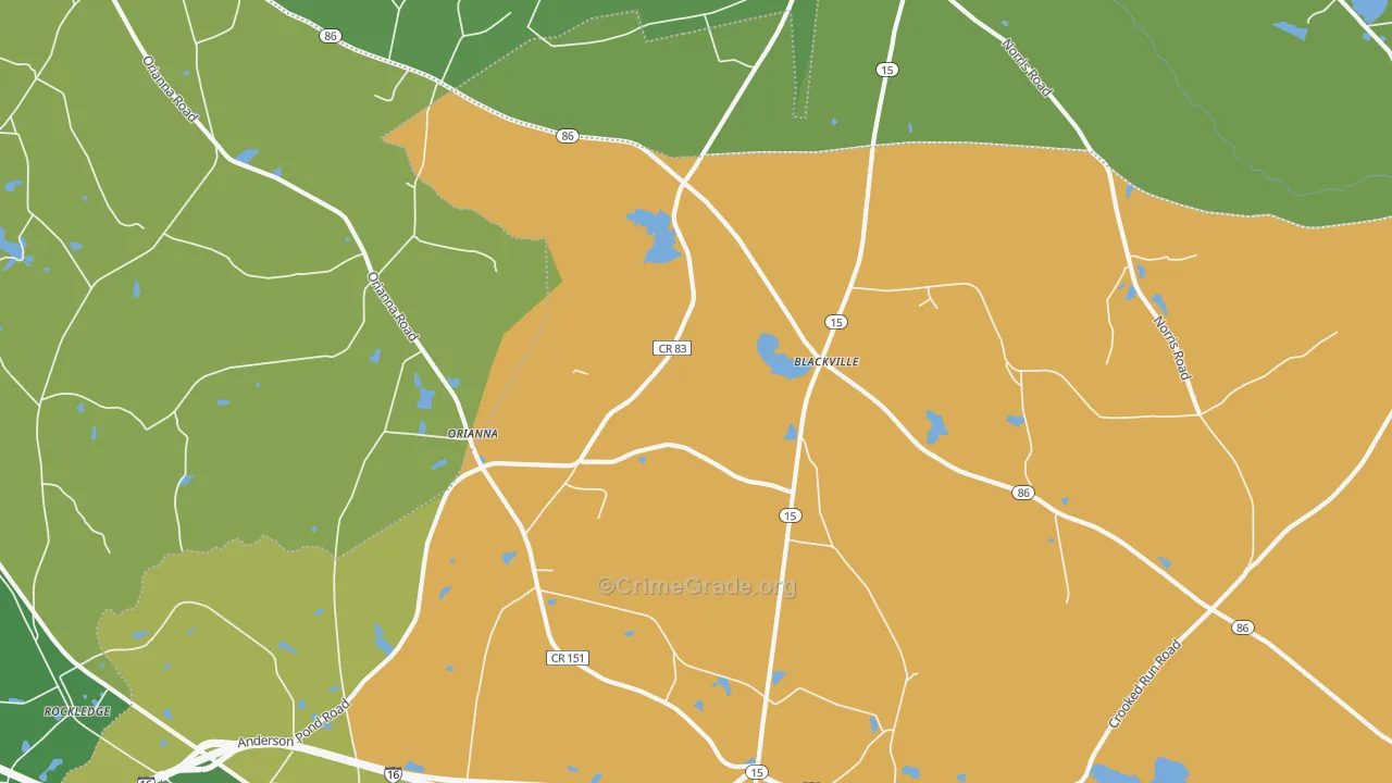 Orianna, GA Map of Vehicle Theft Rates