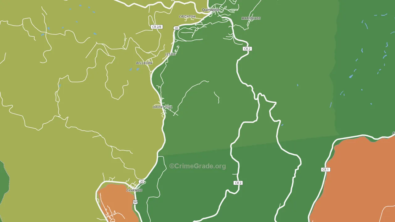Orient Hill, WV Map of Vehicle Theft Rates