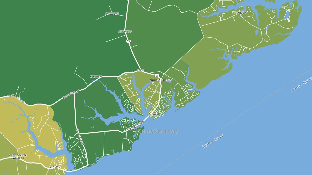 Oriental, NC Map of Vehicle Theft Rates