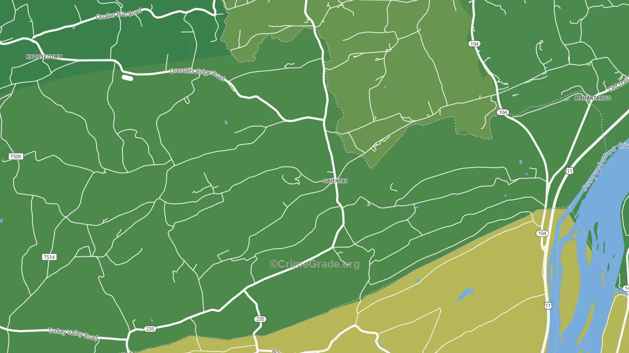 Oriental, PA Map of Vehicle Theft Rates
