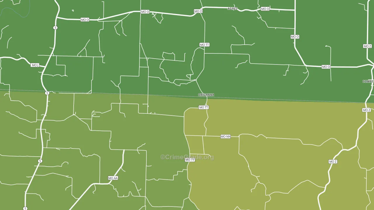 Origanna, MO Map of Vehicle Theft Rates