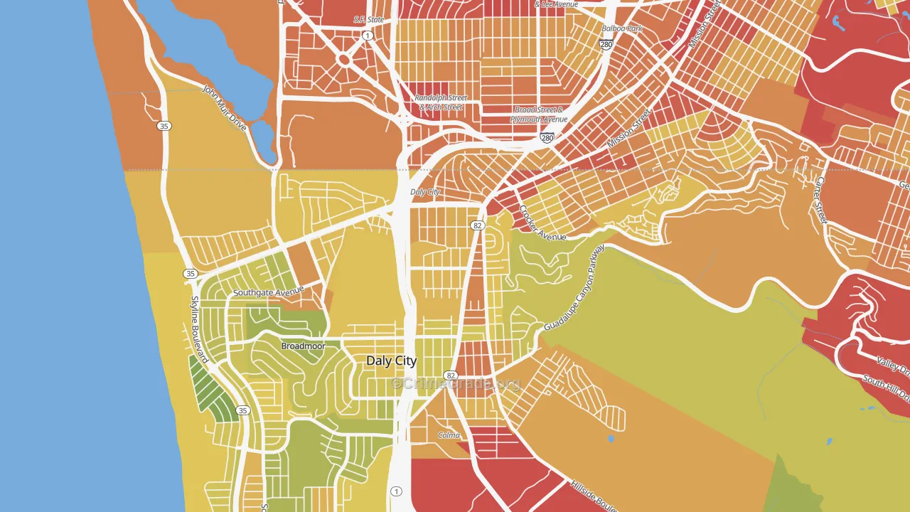 Original Daly City, Daly City, CA Map of Vehicle Theft Rates