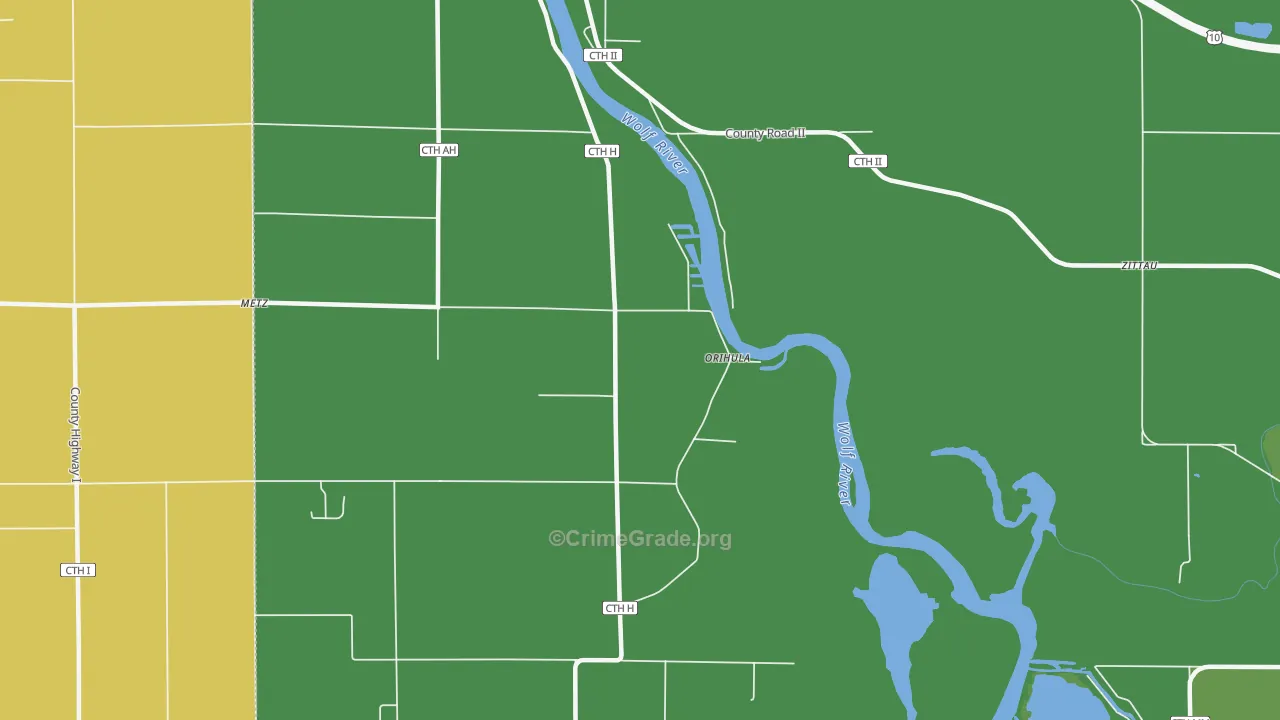 Orihula, WI Map of Vehicle Theft Rates