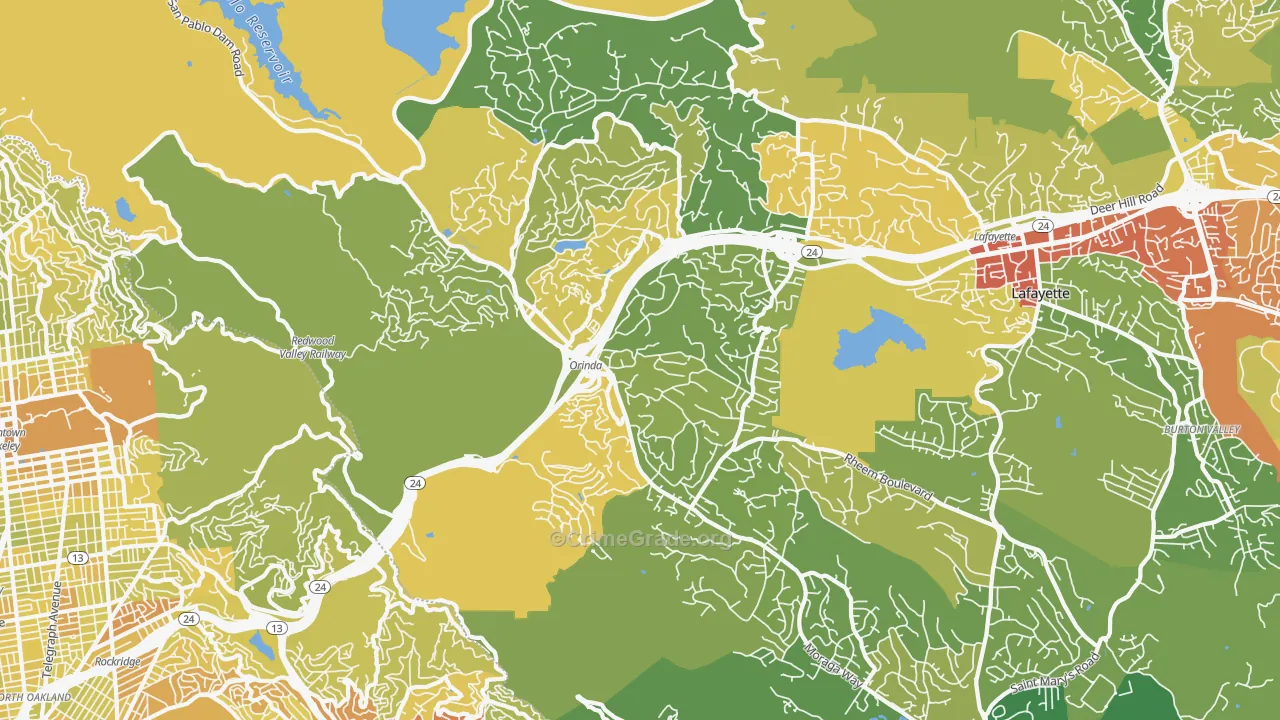 Orinda, CA Map of Vehicle Theft Rates