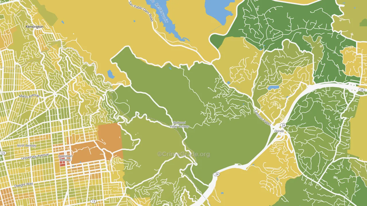 Orinda Village, CA Map of Vehicle Theft Rates