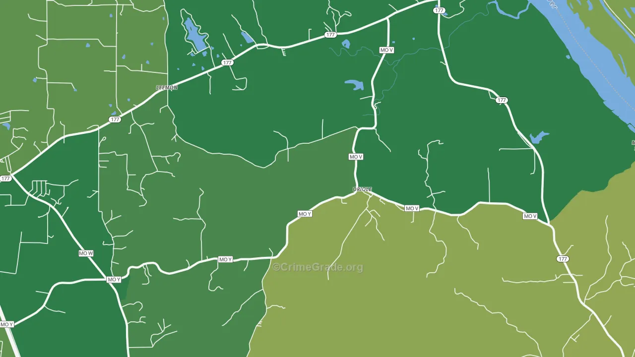 Oriole, MO Map of Vehicle Theft Rates