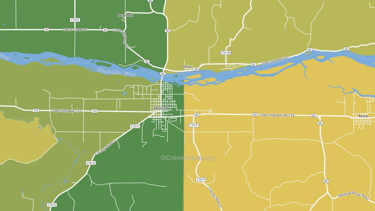 Orion, WI Map of Vehicle Theft Rates