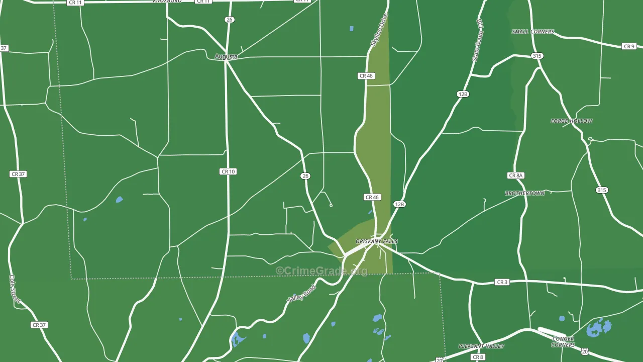 Oriskany Falls, NY Map of Vehicle Theft Rates