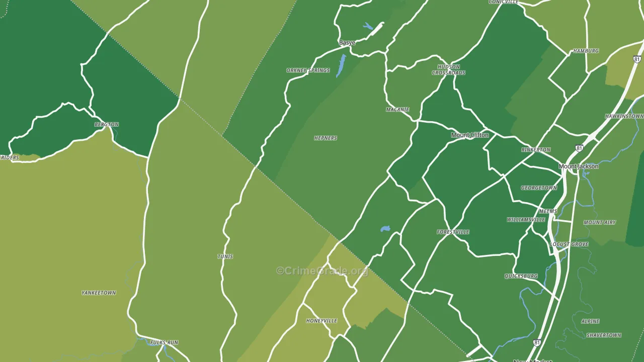 Orkney Springs, VA Map of Vehicle Theft Rates
