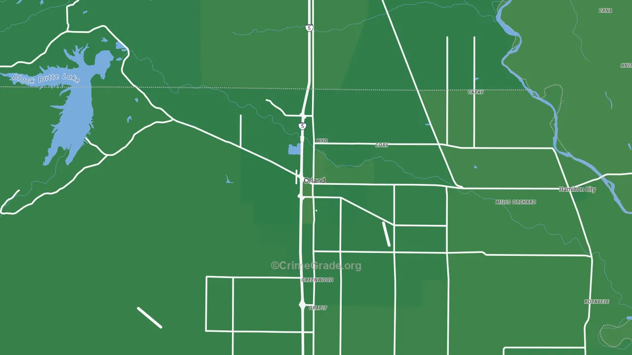Orland, CA Map of Vehicle Theft Rates
