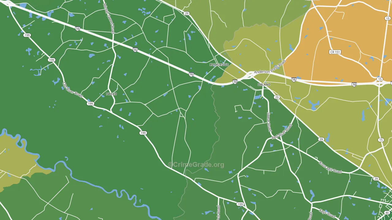 Orland, GA Map of Vehicle Theft Rates