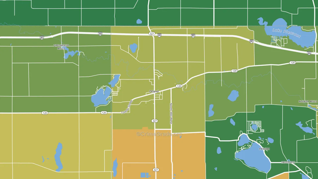 Orland, IN Map of Vehicle Theft Rates