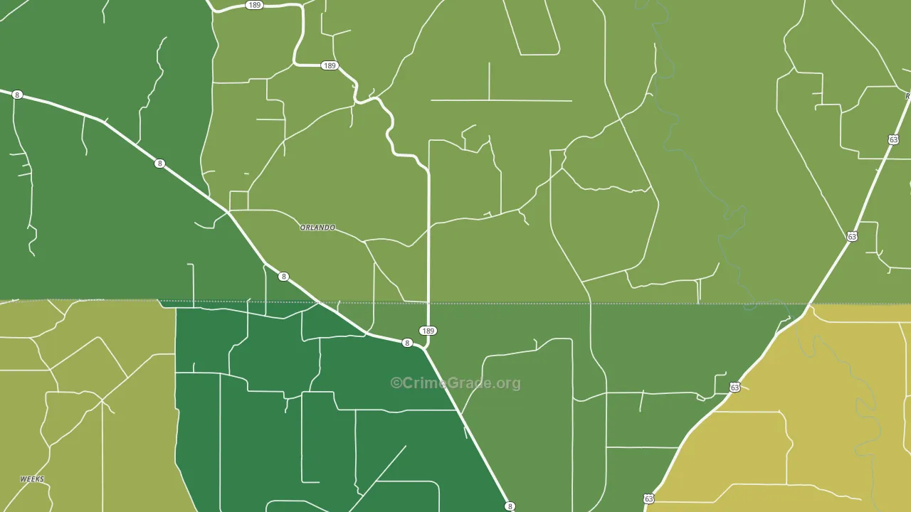Orlando, AR Map of Vehicle Theft Rates