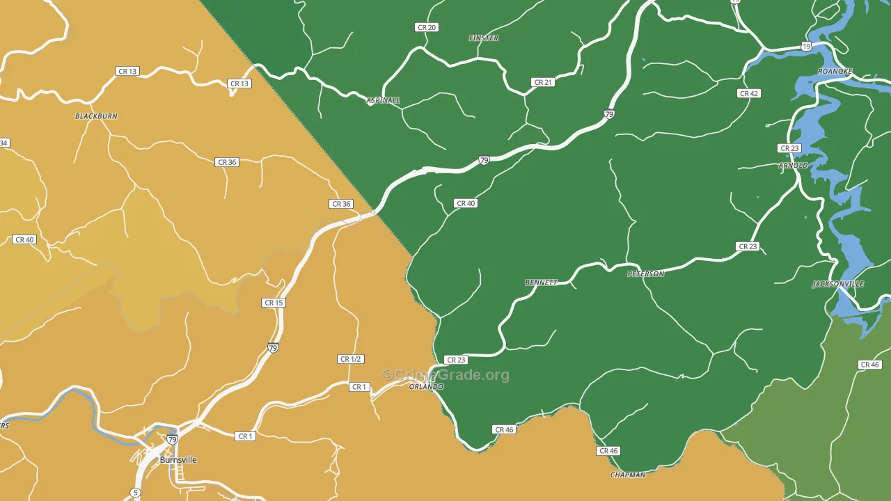 Orlando, WV Map of Vehicle Theft Rates