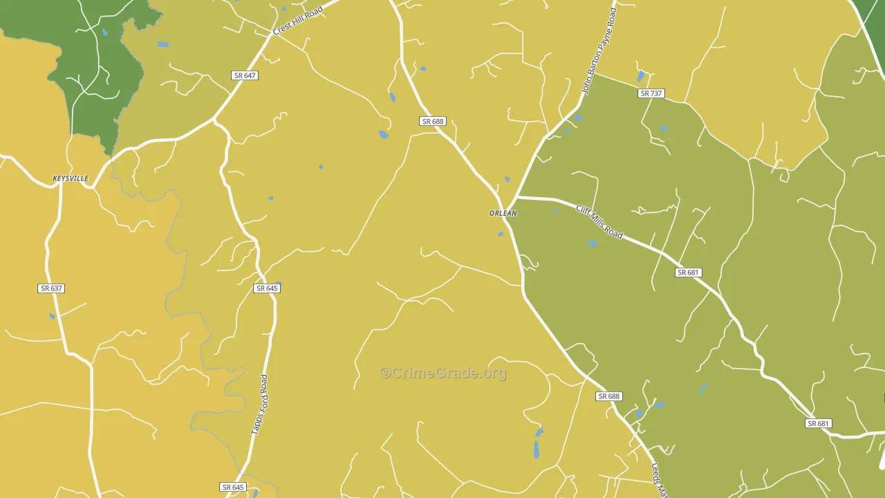 Orlean, VA Map of Vehicle Theft Rates