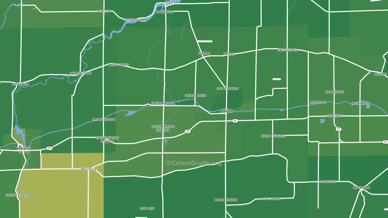Orleans County, NY Map of Vehicle Theft Rates