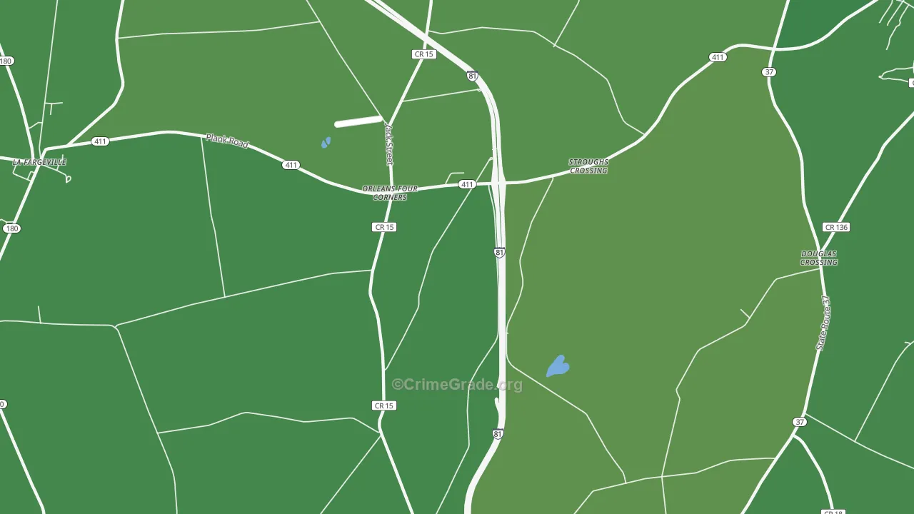 Orleans Four Corners, NY Map of Vehicle Theft Rates