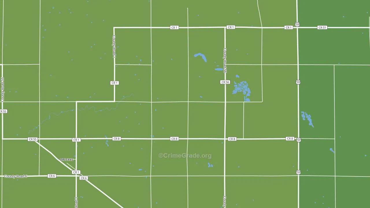 Orleans, MN Map of Vehicle Theft Rates