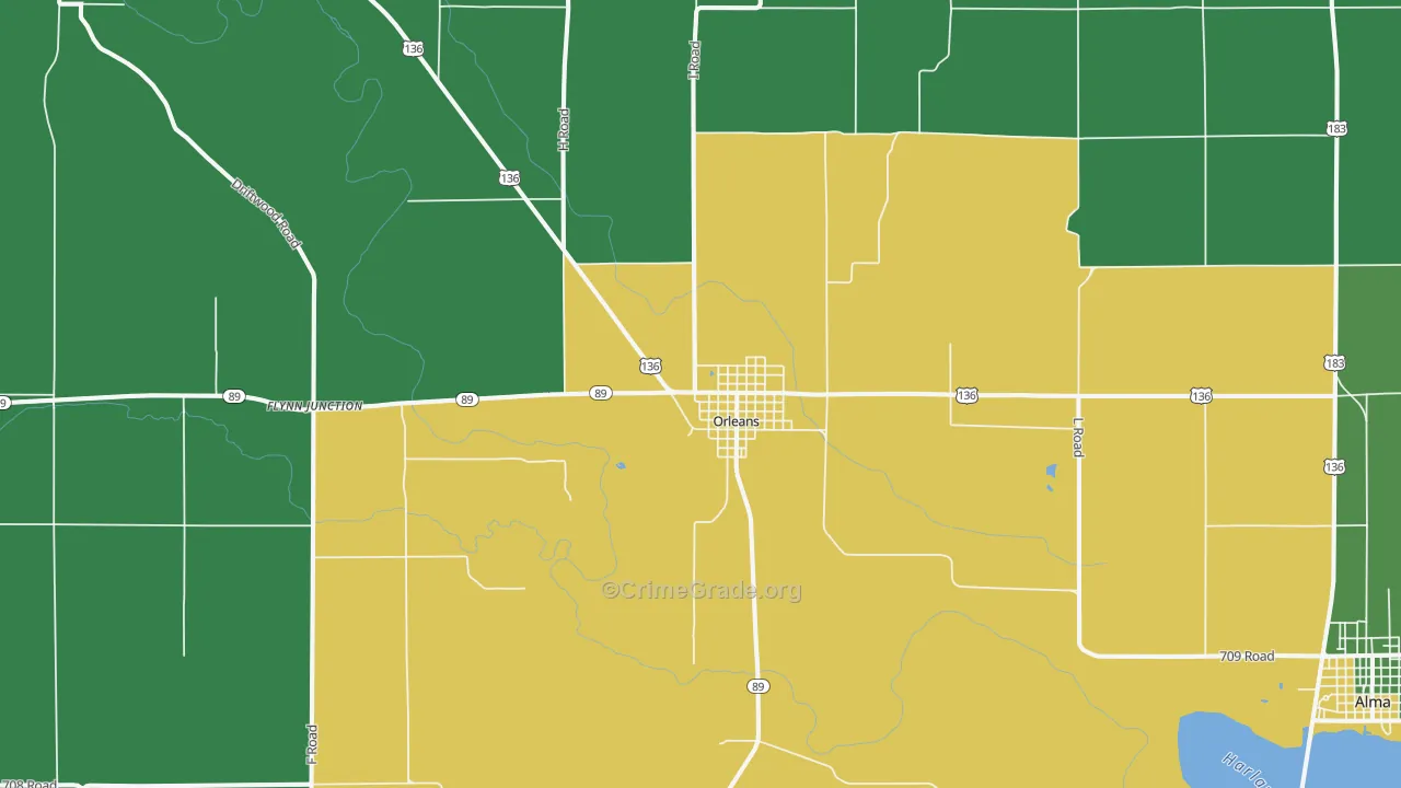 Orleans, NE Map of Vehicle Theft Rates