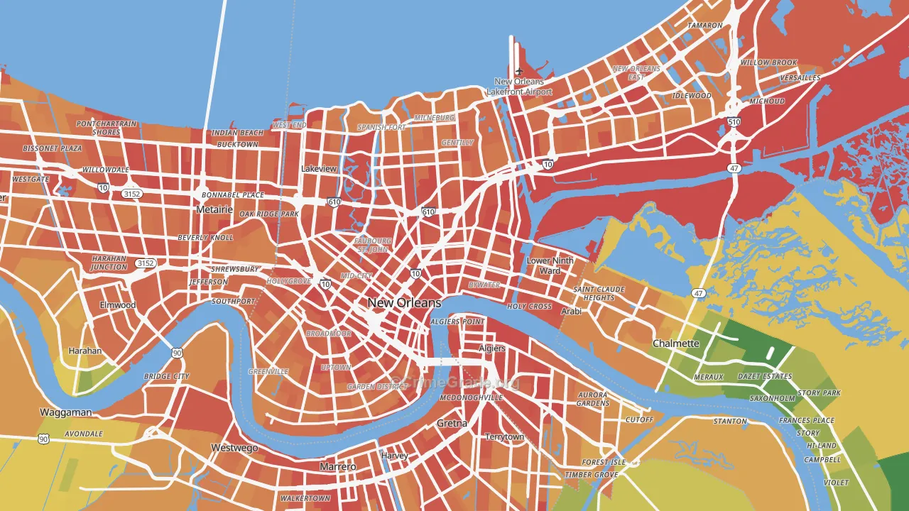 Orleans Parish, LA Map of Vehicle Theft Rates