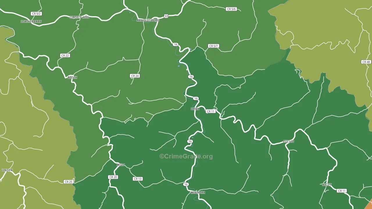 Orma, WV Map of Vehicle Theft Rates