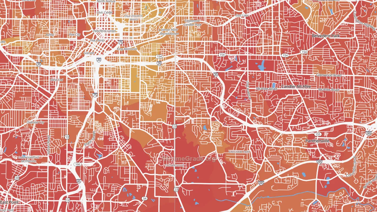 Ormewood Park-East Atlanta, Atlanta, GA Map of Vehicle Theft Rates