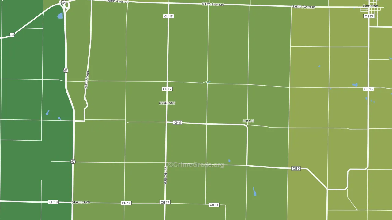 Ormonde, IL Map of Vehicle Theft Rates