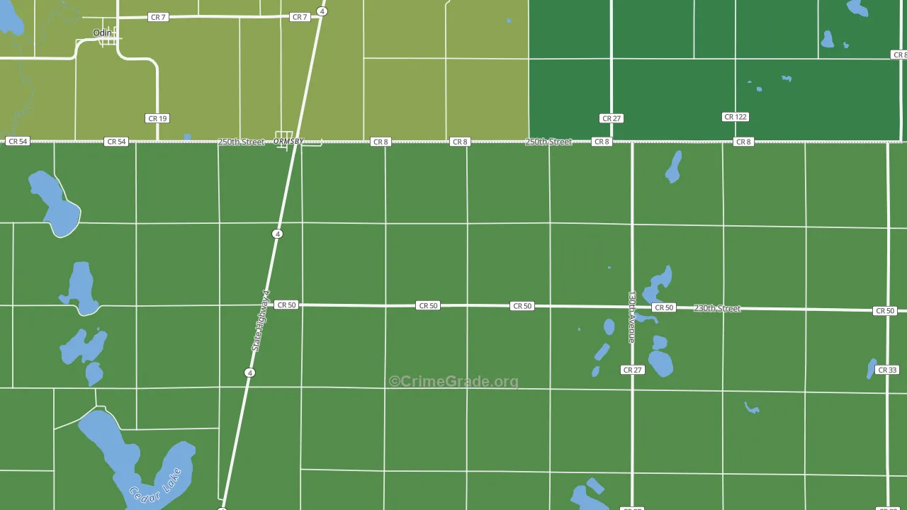 Ormsby, MN Map of Vehicle Theft Rates