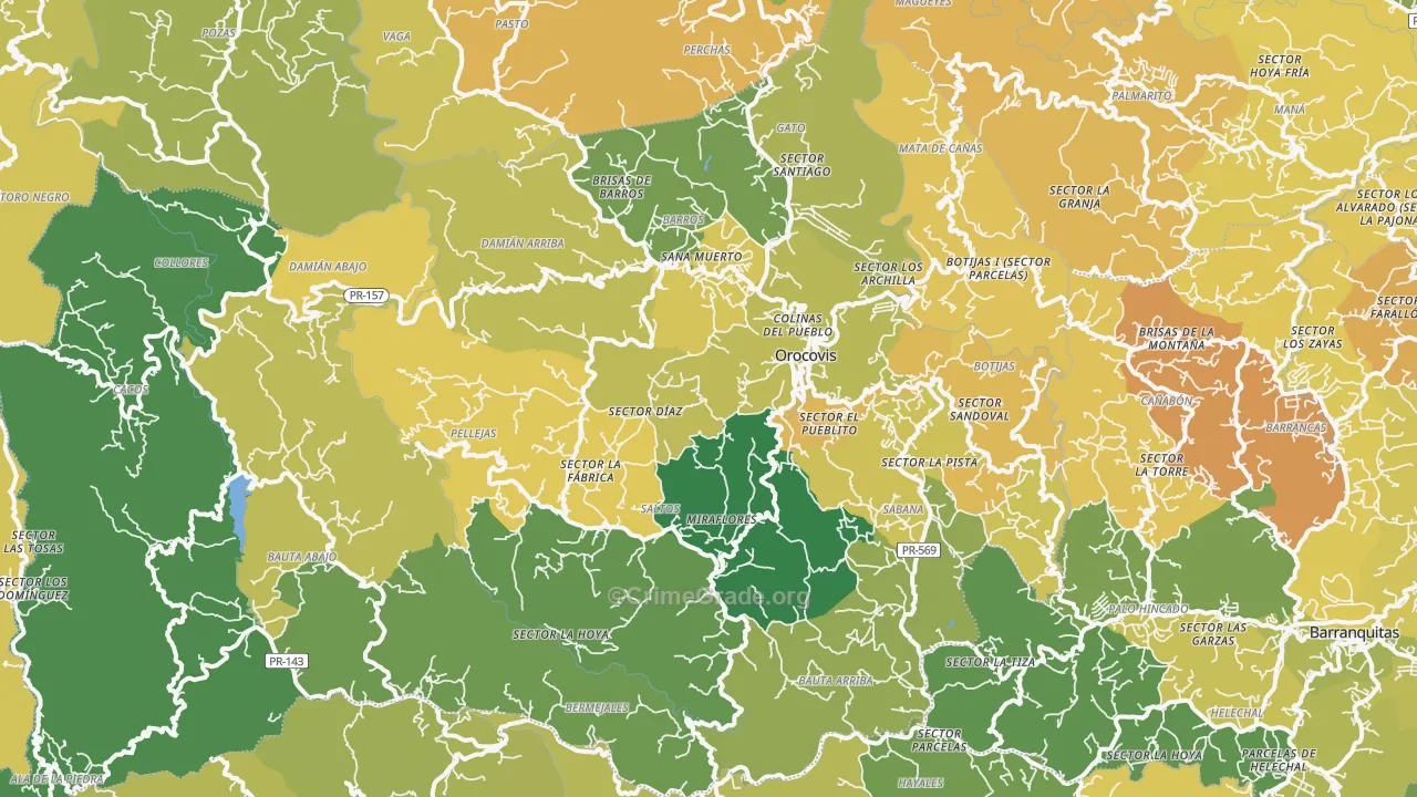 Orocovis Municipio, PR Map of Vehicle Theft Rates