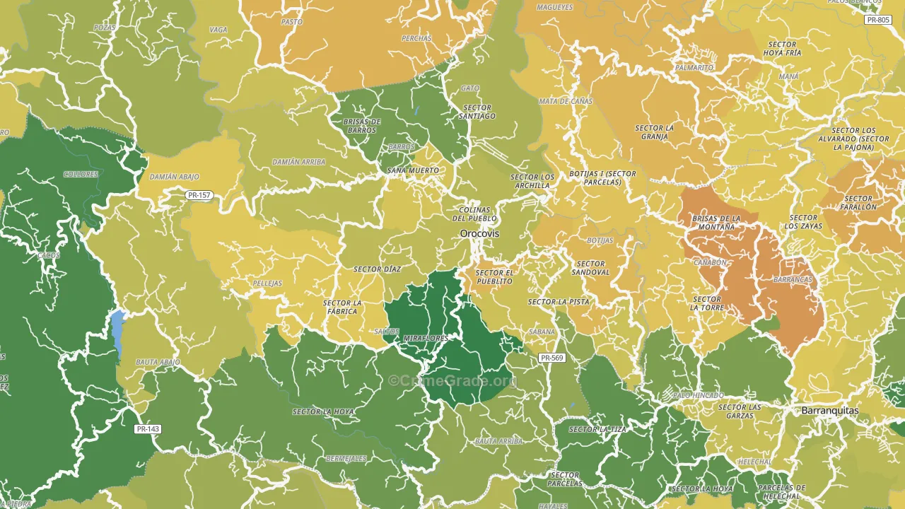 Orocovis, PR Map of Vehicle Theft Rates