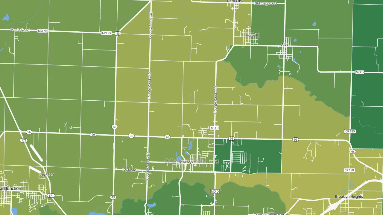 Oronogo, MO Map of Vehicle Theft Rates