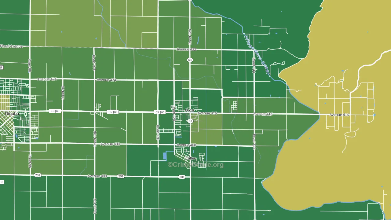 Orosi, CA Map of Vehicle Theft Rates