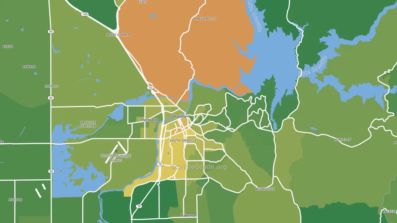 Oroville, CA Map of Vehicle Theft Rates