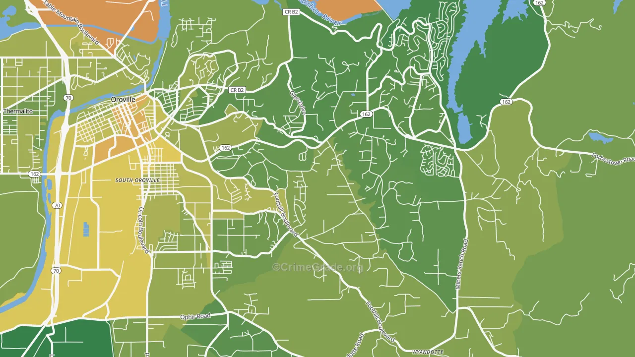 Oroville East, CA Map of Vehicle Theft Rates