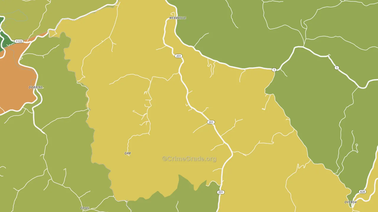 Orr, KY Map of Vehicle Theft Rates