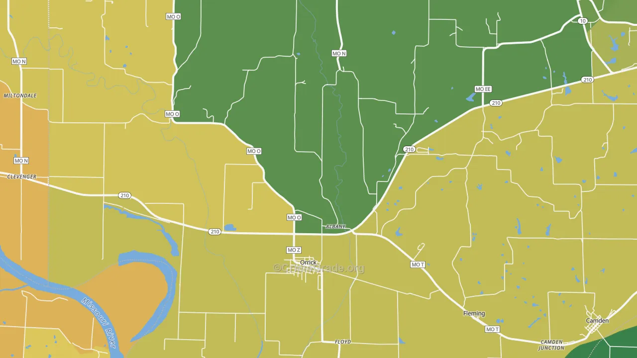 Orrick, MO Map of Vehicle Theft Rates
