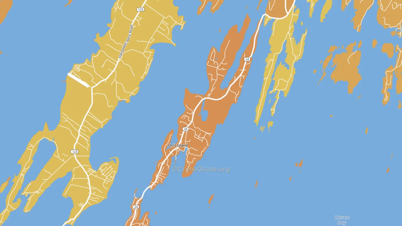 Orrs Island, ME Map of Vehicle Theft Rates