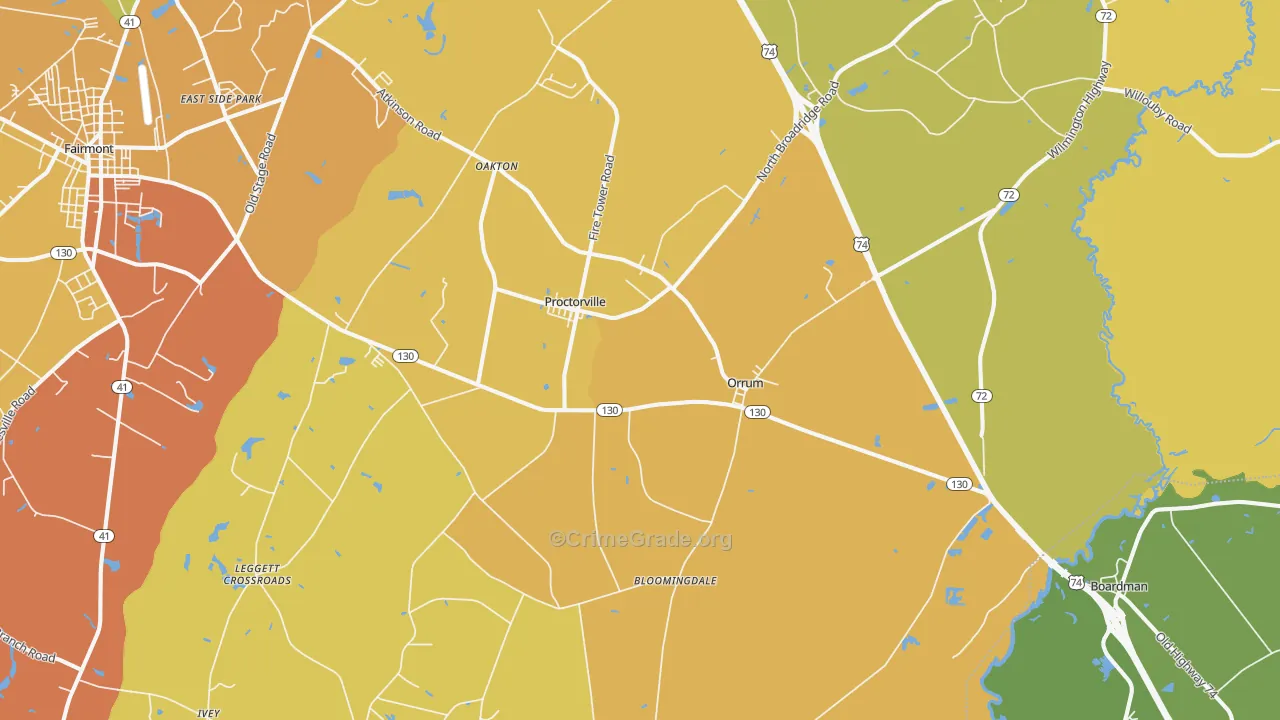 Orrum, NC Map of Vehicle Theft Rates